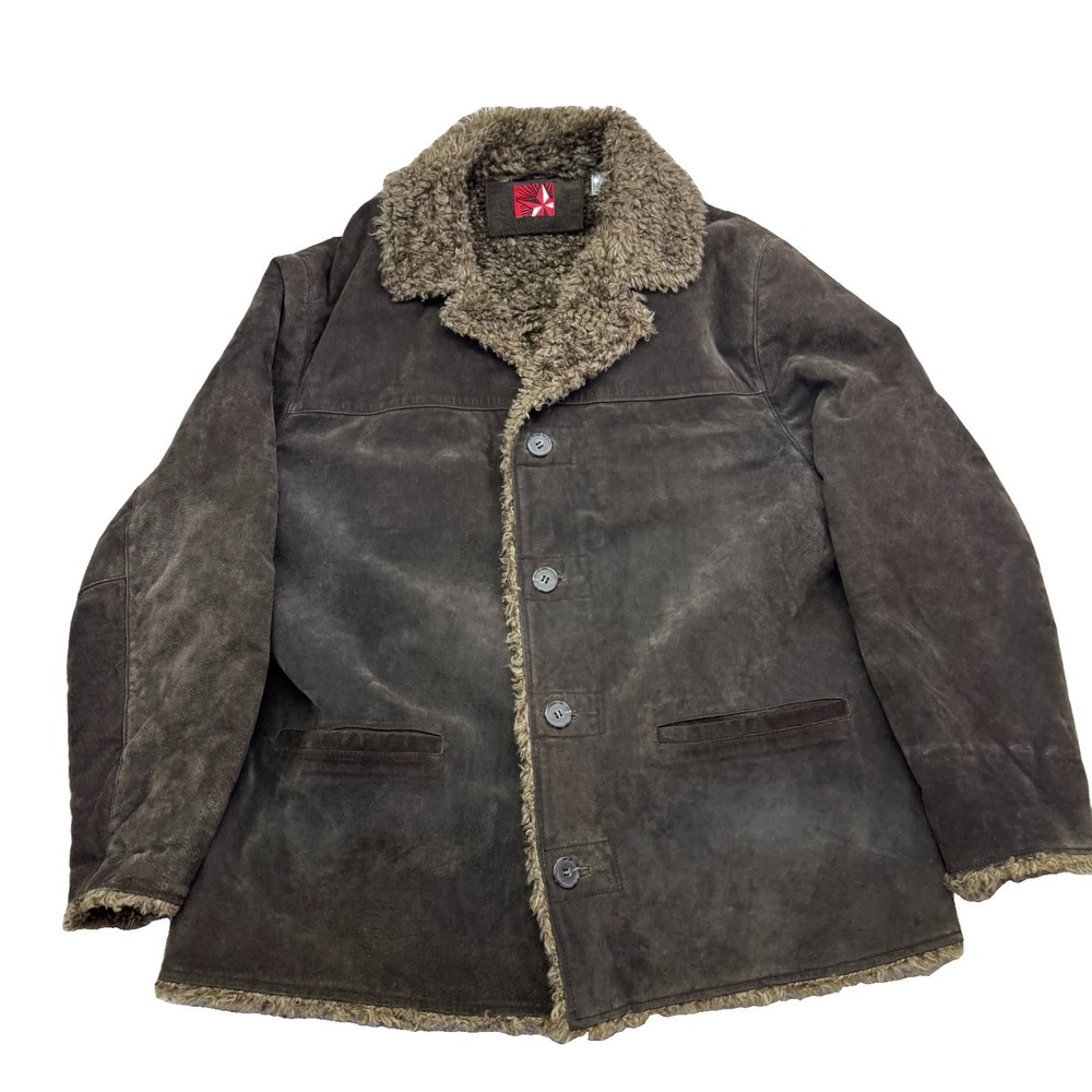 Marlboro Gear Men's Small Brown Suede Leather Jacket Coat Sherpa Lining Western